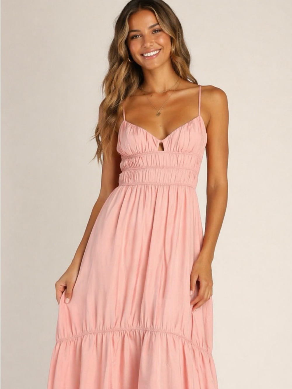 Steve Madden Blush Pink Midi Dress Smocked Strappy Boho NWT Small - Picture 2 of 9